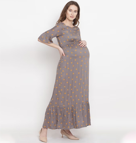 Polka Dots Printed Maternity A-Line Maxi Dress